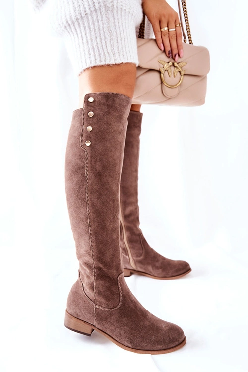 Zamszowe Skórzane Kozaki Lewski 2840 Brązowe