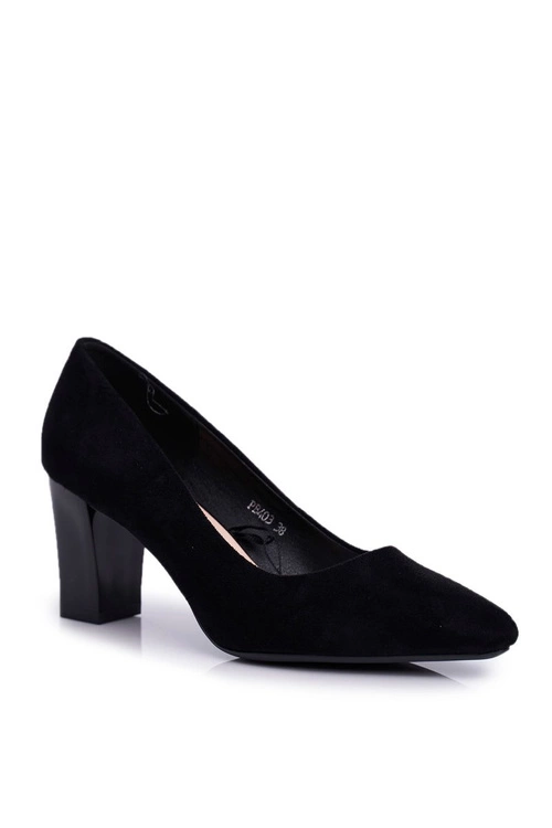 Zamszowe Czółenka Na Słupku Sergio Leone PB403 Czarne