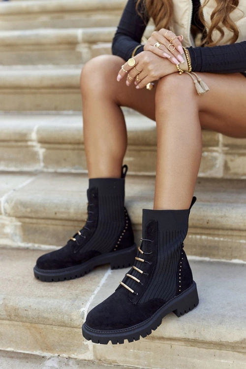 Damskie Botki Workery Wsuwane Czarne Maxine