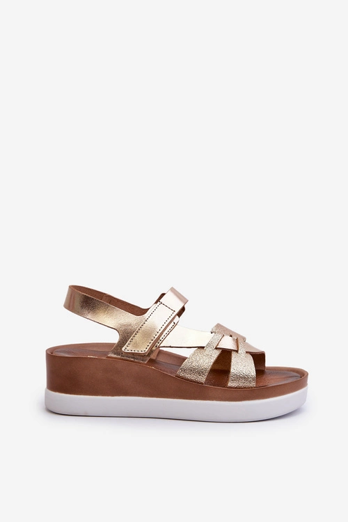 Zazoo 40397 Damskie Skórzane Sandały Na Platformie Złote