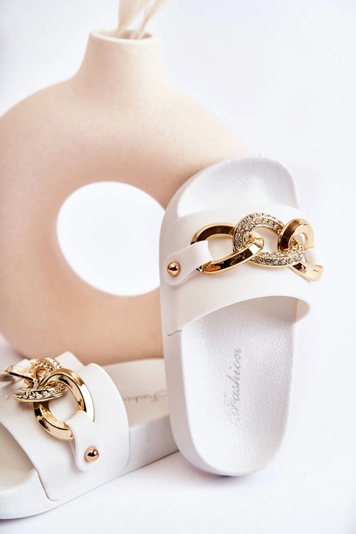 Gumowe Dziecięce Klapki Z Ozdobnym Łańcuchem Białe Suzie