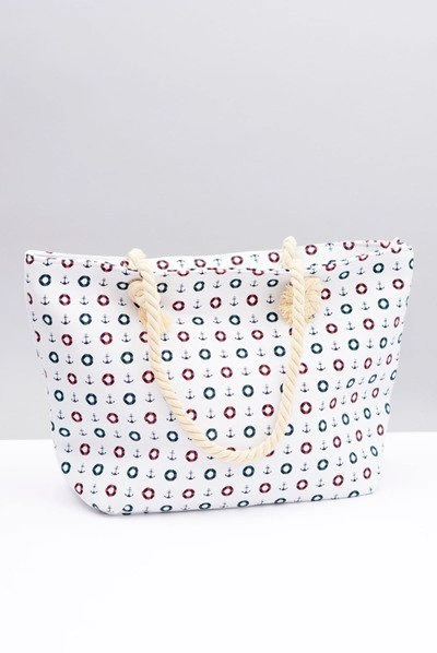 Damska Biała Duża Marynarska Torebka Plażowa