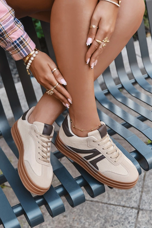 Sztruksowe Sneakersy Damskie Na Platformie Beżowe Corynelle