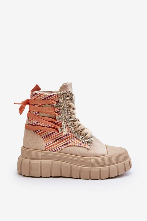 Wysokie Trampki Damskie Na Masywnej Platformie Beżowe Kernia