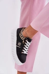 Buty Sportowe Damskie Na Platformie Z Eko Skóry Panterka Czarne Velionna