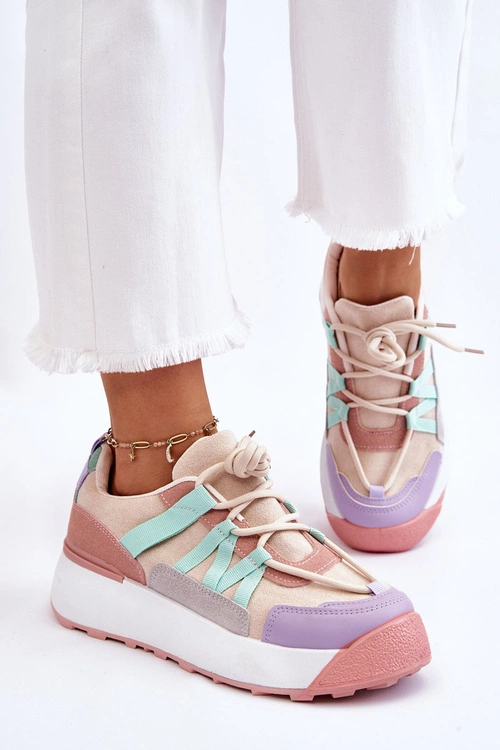 Damskie Zamszowe Buty Sportowe Na Platformie Beżowo-Różowe Rohan