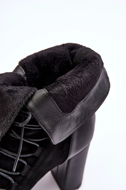 Damskie Botki Na Słupku Z Wiązaniem Czarne Artie