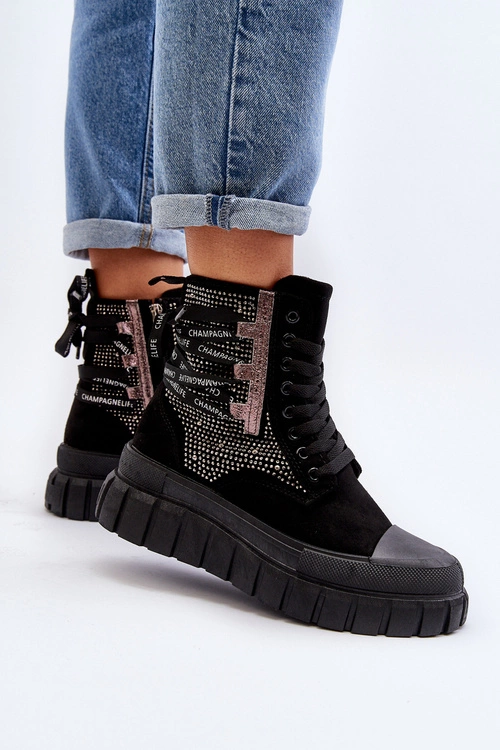 Wysokie Trampki Damskie Na Masywnej Platformie Czarne Wonise