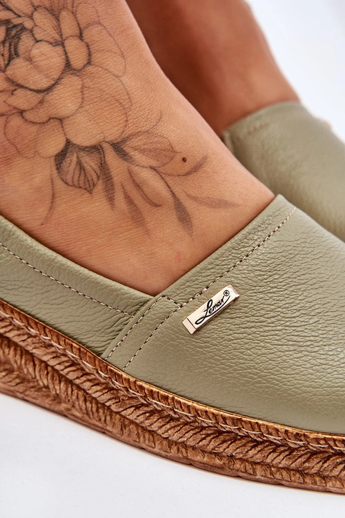 Damskie Skórzane Espadryle Na Koturnie Zielone Lemar Hadlee