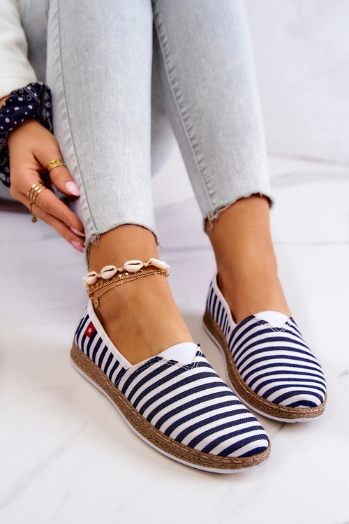 Espadryle Damskie Big Star Slip-on Paski FF276027 Granatowe