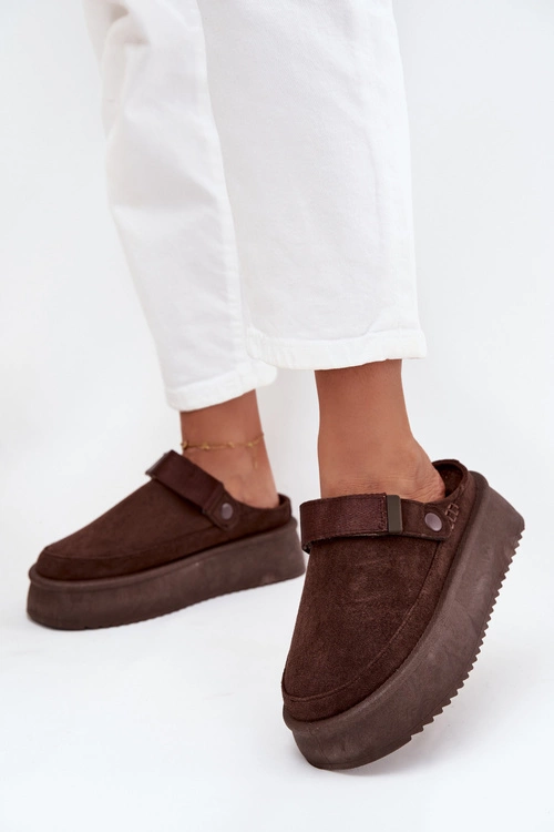 Śniegowce Damskie Na Platformie Z Rzepem Czekoladowe Jorielle