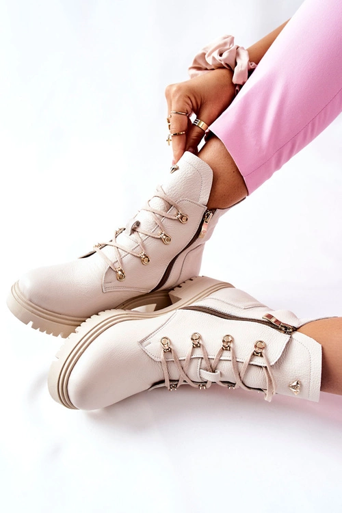 Botki Damskie Skórzane Beżowe Nicole 2674