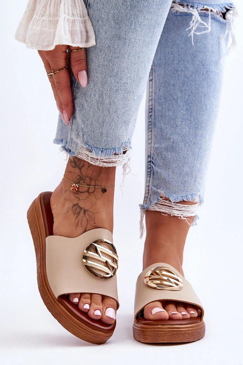 Damskie Klapki Z Ozdobą Beżowe Secrets