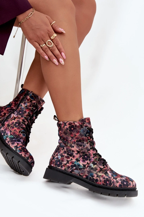 Botki Damskie Ocieplane W Kwiaty Artiker 57C1051 Różowe