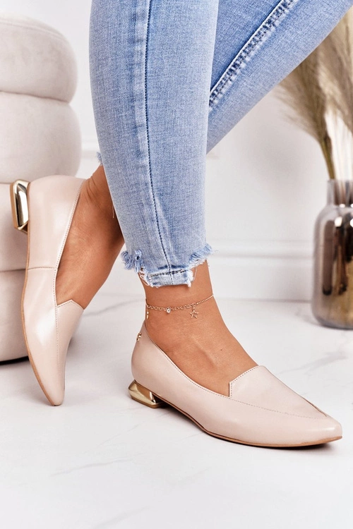 Mokasyny Na Złotym Obcasie Laura Messi 2013 Beżowe