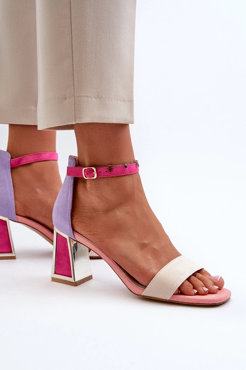 Sandały Zamszowe Na Słupku Różowe Pholia