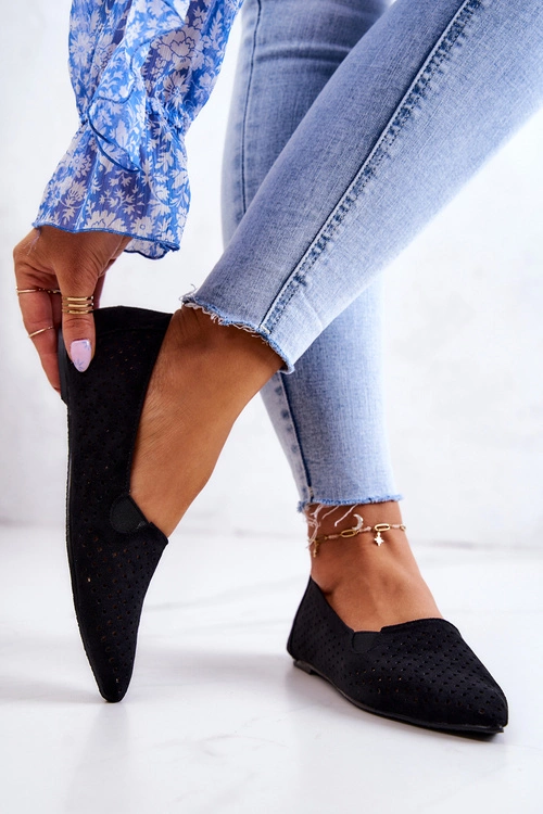 Ażurowe Damskie Baleriny Wsuwane Czarne Rosario