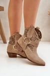 Zamszowe Botki Kowbojki Ażurowe Na Obcasie Zazoo 2994 Beżowe