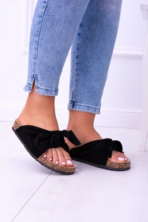 Czarne Damskie Klapki Z Kokardami Na Korku Sunshine