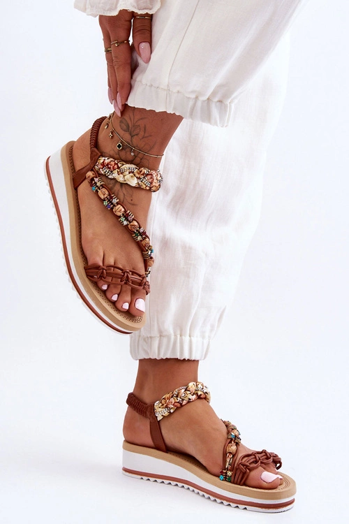 Wygodne Damskie Sandały Na Koturnie Brązowe Jodie