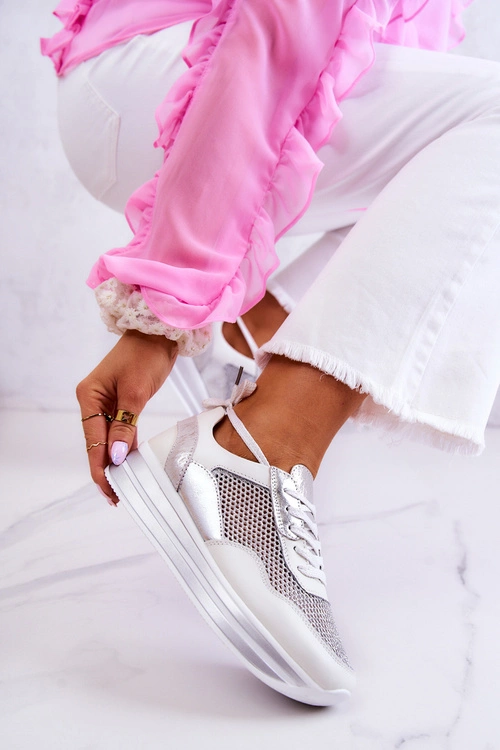 Damskie Buty Sportowe Sneakersy Biało-Srebrne Bourne