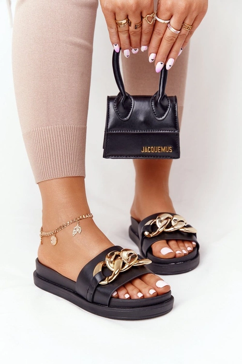 Klapki Na Platformie Z Łańcuchem Czarne Vacation