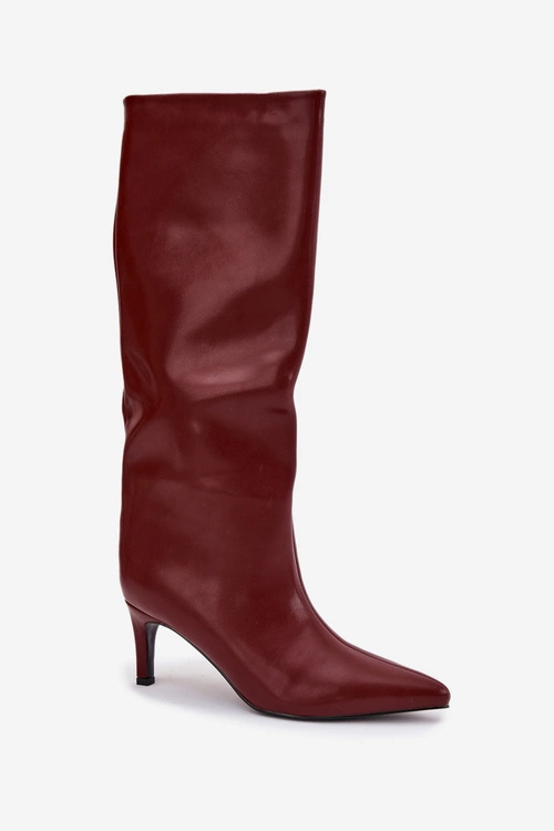 Kozaki Damskie Wsuwane Ocieplane Na Szpilce Bordowe Olivienne