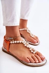 Modne Sandały Japonki Z Perłami Pomarańczowe Isalia