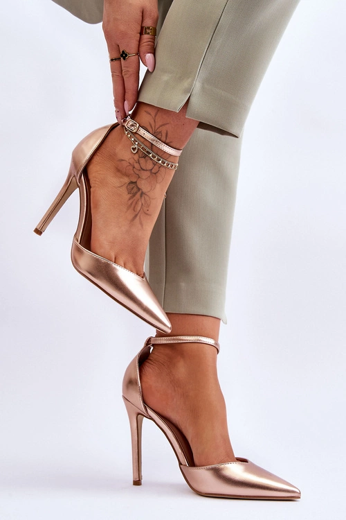 Wysokie Czółenka Szpilki Z Noskiem W Szpic Różowe Złoto Reflection