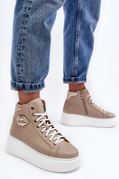 Trampki Damskie Wysokie Na Suwak Lemar Beżowe Katerin