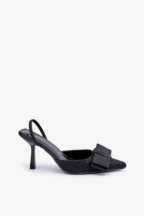 Błyszczące Szpilki Z Kokardą Czarne Gredan