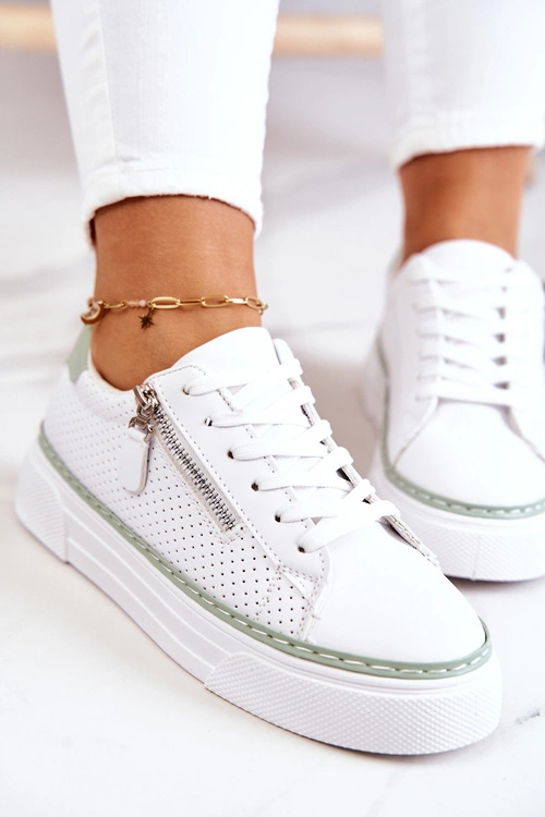 Sportowe Buty Na Platformie Biało-Zielone Louisa
