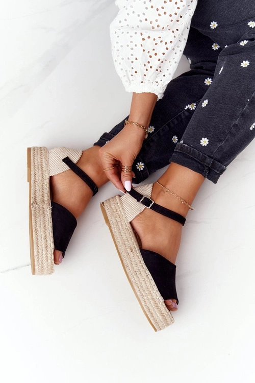 Sandały Na Platformie Z Plecionką Czarne Megara