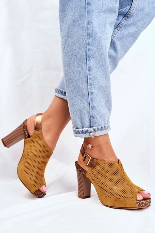 Ażurowe Sandały Na Słupku Sergio Leone SK855 Żółte