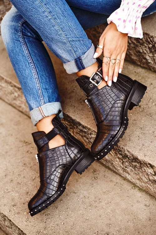 Botki Damskie Z Wycięciami Czarne Hampton