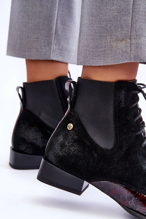 Skórzane Botki Na Płaskim Obcasie Maciejka 06200-08 Czarne