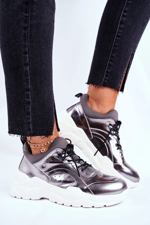 Skórzane Sportowe Buty Sneakersy GOE GG2N3040 Srebrne