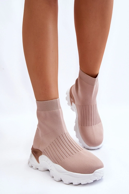 Damskie Wysokie Skarpetkowe Buty Sportowe Beżowe Jovie