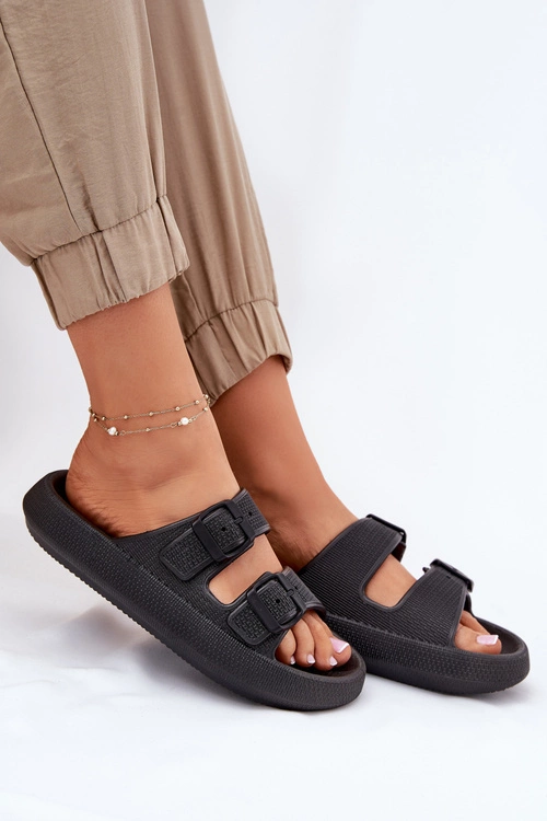 Klapki Damskie Na Platformie Z Klamrami Czarne Nitiana