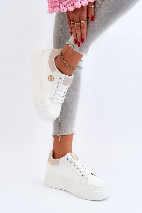 Sneakersy Damskie Na Platformie Białe Eshen