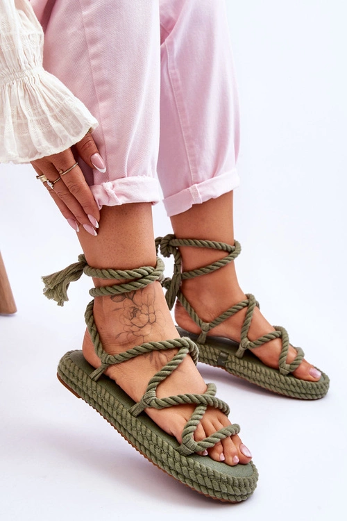 Wiązane Sandałki Na Masywnej Platformie Zielone Can't Wait