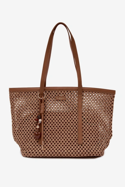 Flora&Co Pleciona Torebka Typu Shopper Z Brelokiem Jasnobrązowa Noella