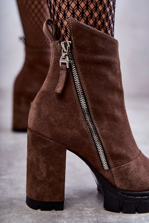 Modne Zamszowe Botki Na Obcasie Laura Messi 2509 Brązowe