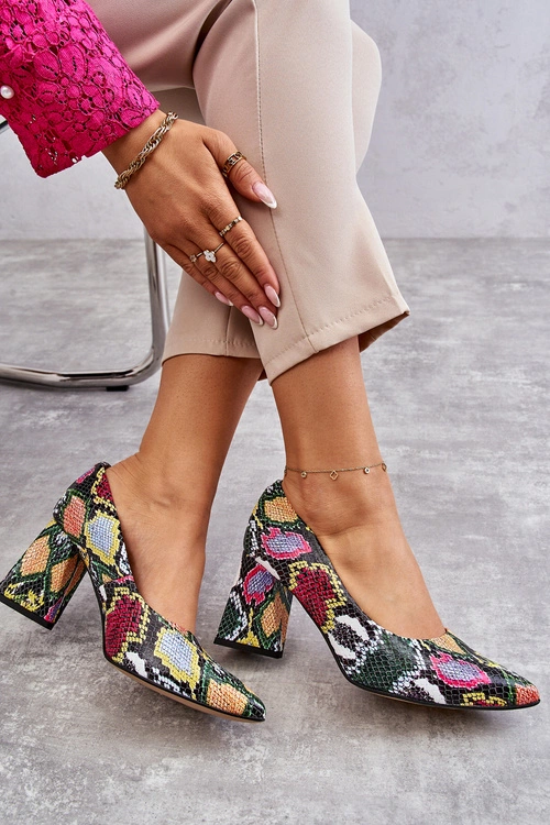 Skórzane Czółenka W Wężowy Wzór Lewski Shoes 3277 Wielobarwne