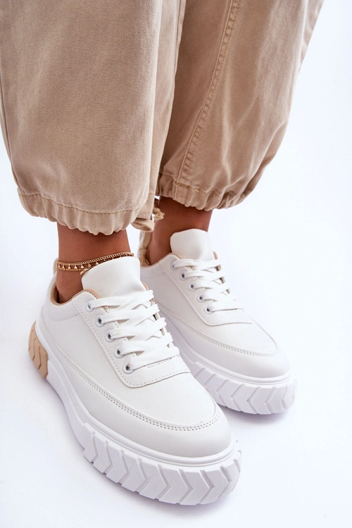 Klasyczne Buty Sportowe Na Platformie Biało-Beżowe Nannzie