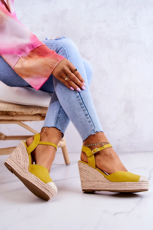 Damskie Espadryle Na Plecionej Platformie Żółte Canillo