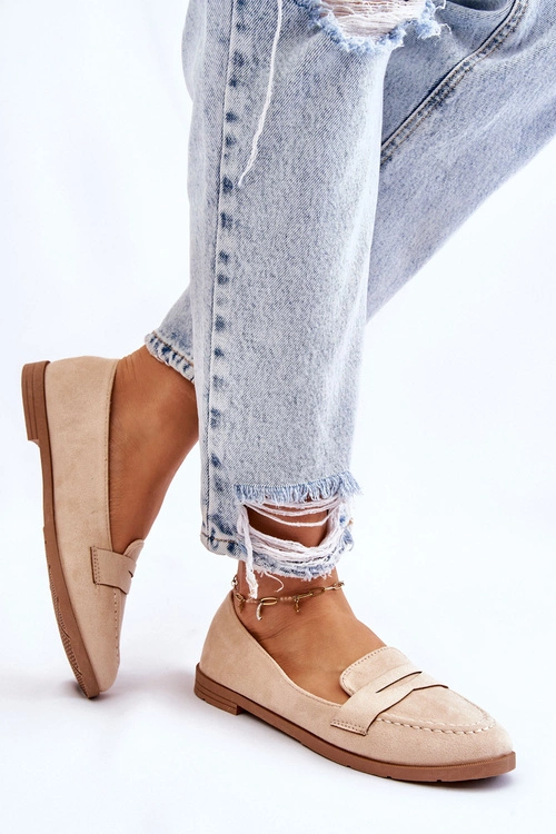 Wygodne Zamszowe Damskie Mokasyny Beżowe Lucca