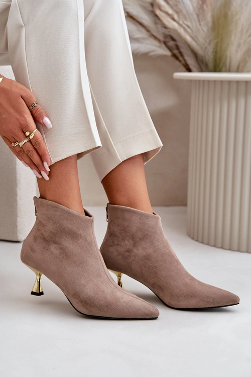 Botki Damskie Na Szpilce Eko Zamszowe Ciemnobeżowe Terlena