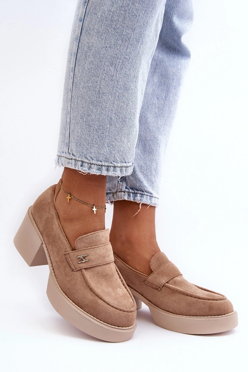 Zamszowe Półbuty Na Obcasie Damskie Beżowe Afnira