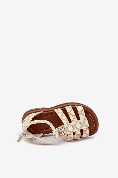 Dziewczęce Sandałki Gladiatorki Ze Złotym Detalem Beżowe Vesira